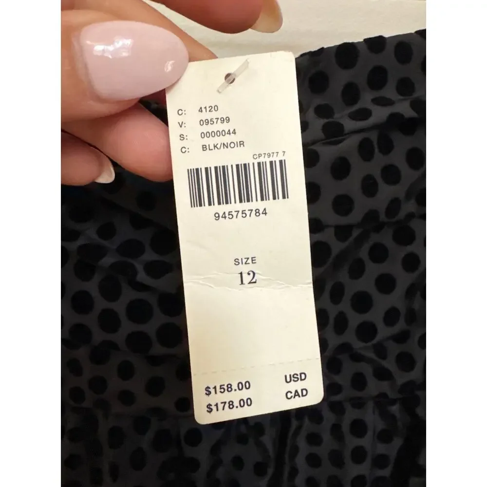 Maeve Anthropologie Womens Taffeta Dot Midi Skirt Black Noir Size 12 NWT
